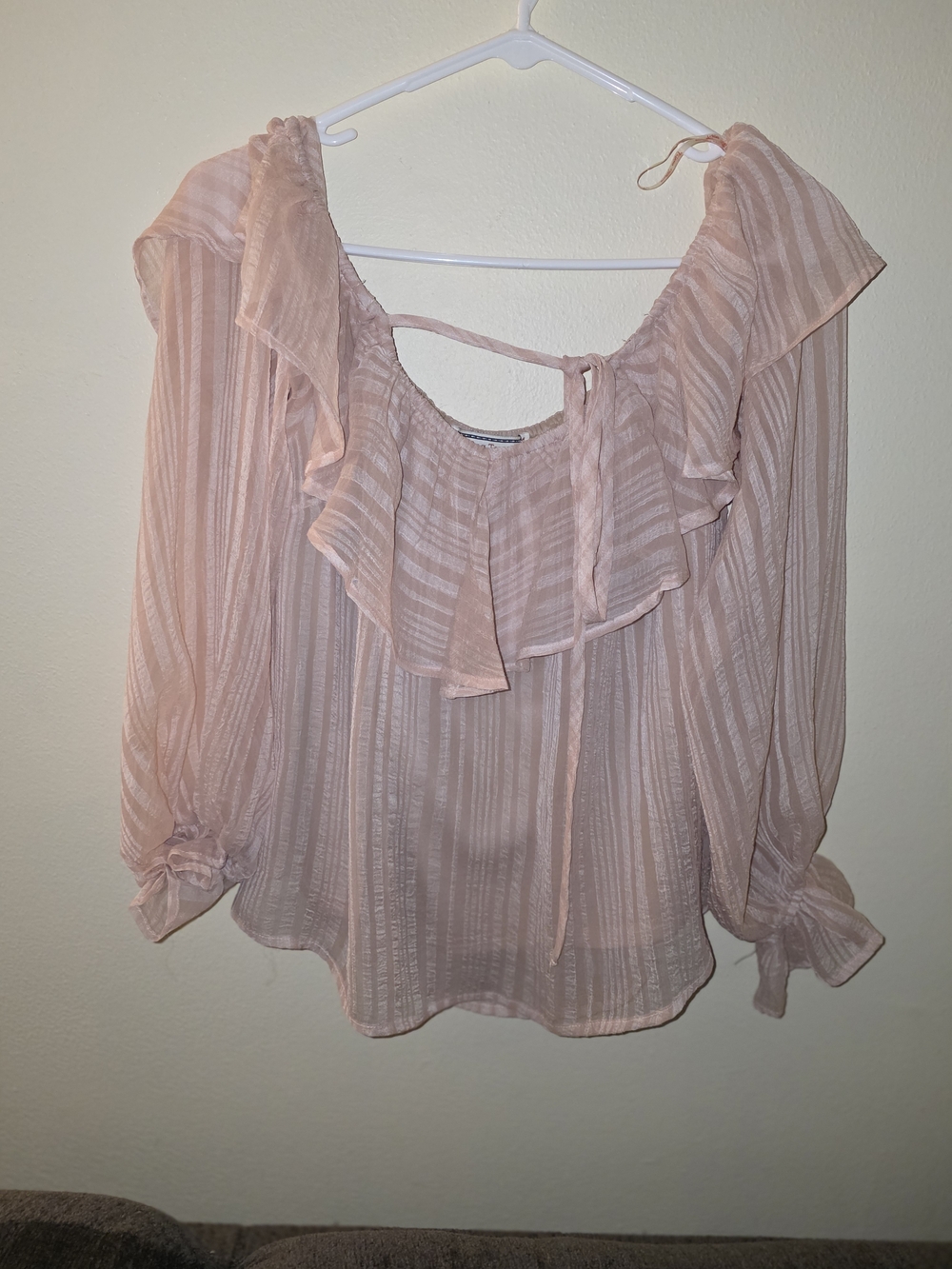 Flying Tomato Blush Pink Ruffle Tie-Neck Blouse